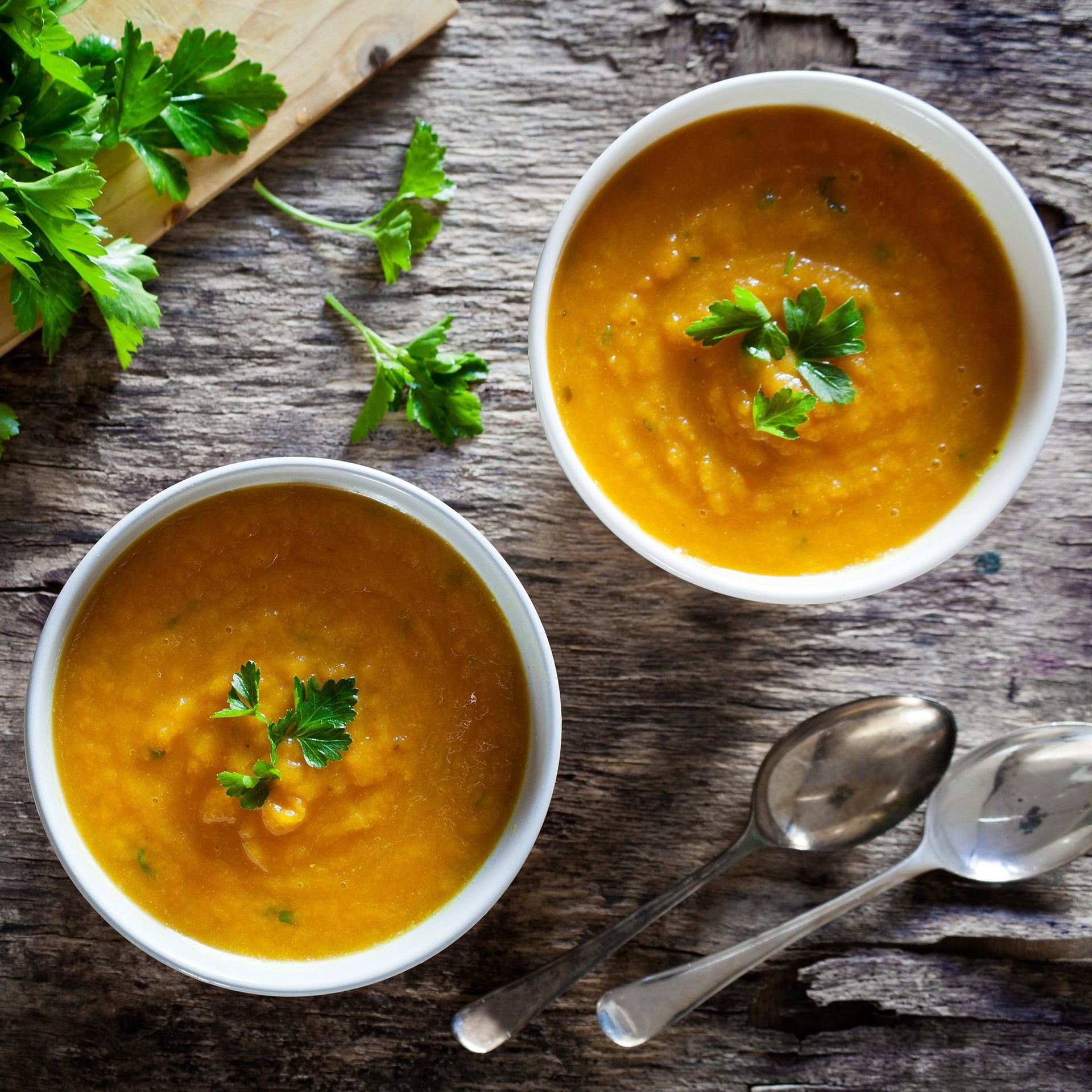 Carrot and potato soup with cumin toast