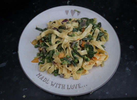 Pasta Primavera with Saffron Cream Sauce - Rumi Spice